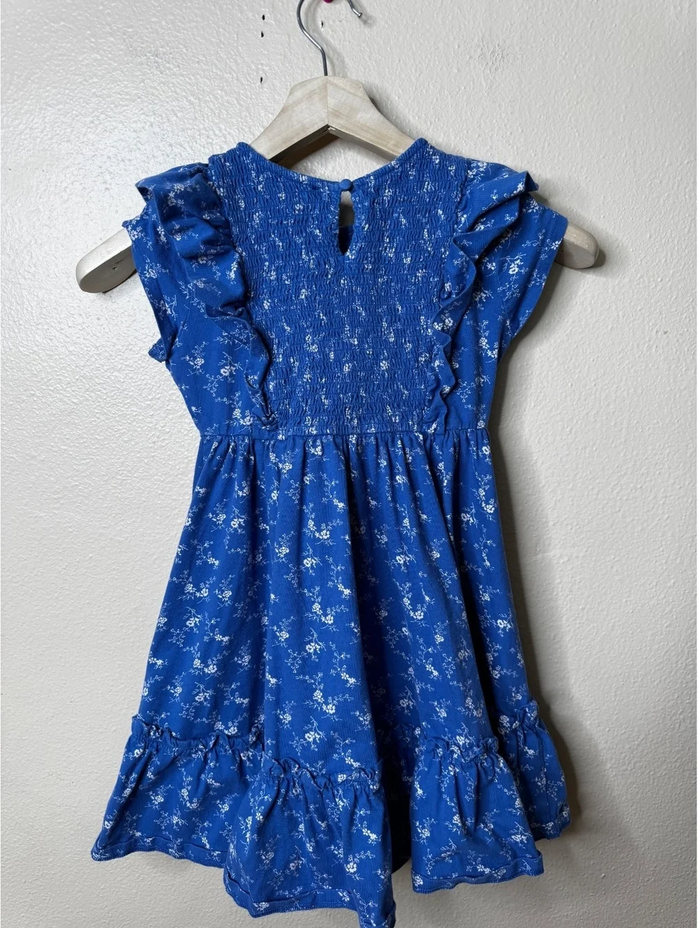 Polo Ralph Lauren Dress Girls 8-10 Blue Floral Smocked Ruffle Fit Flare